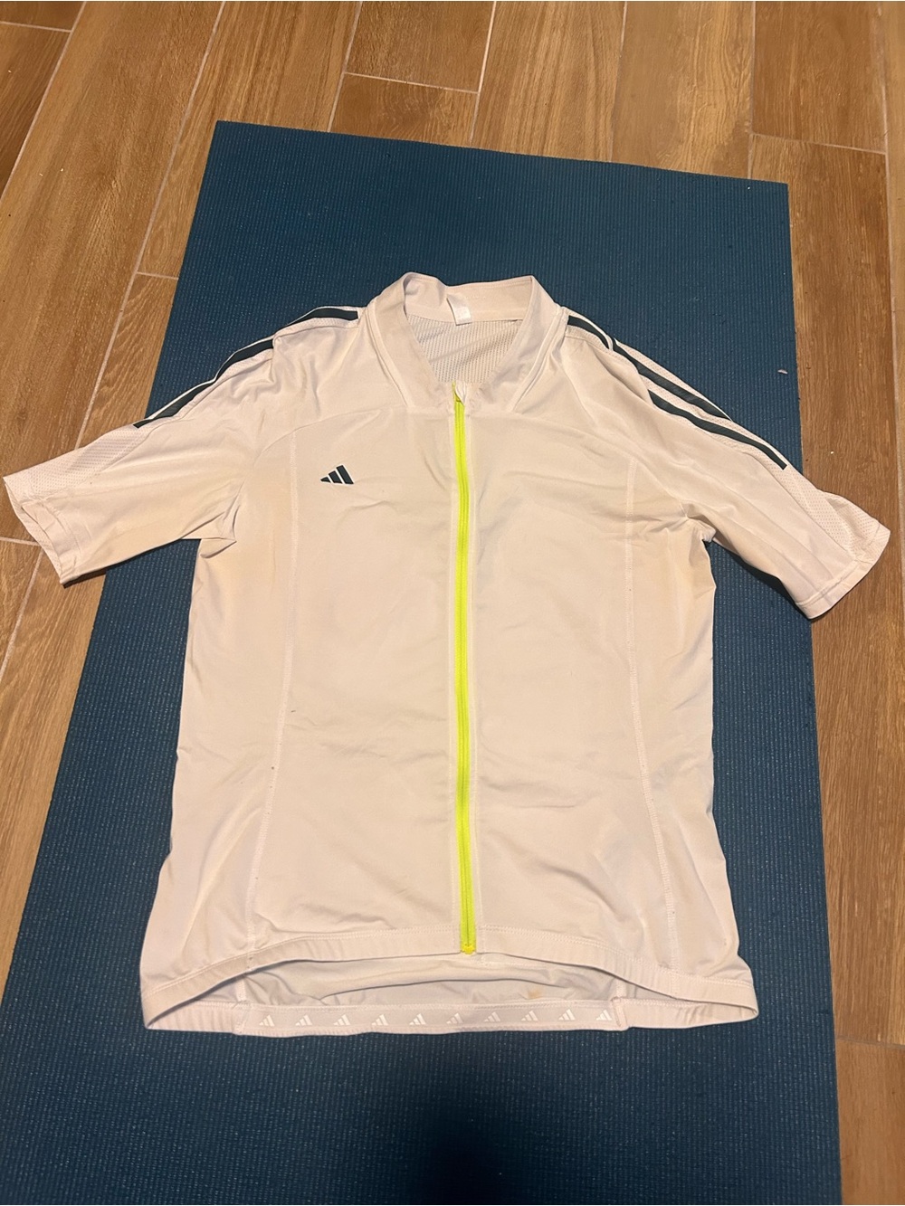 Adidas White Short Sleeve Cycling Jersey with Neon Zip size M